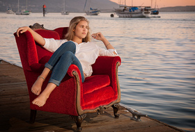 Atascadero High Senior Portrait - Morro Bay Dock Red Chair Senior Pictures - Studio 101 West Photography