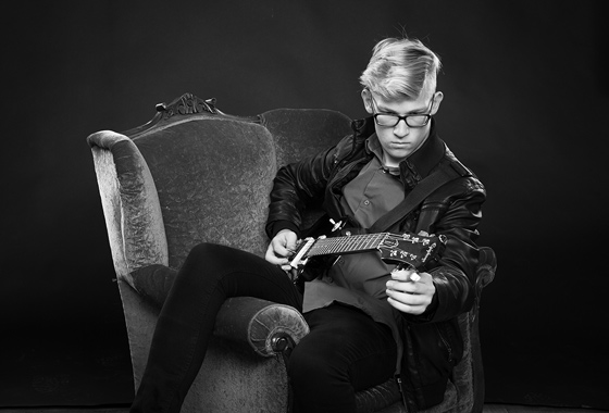 Black and White Studio Senior Portrait - Studio Senior Portrait - Musician Senior Portrait - Studio 101 West Photography